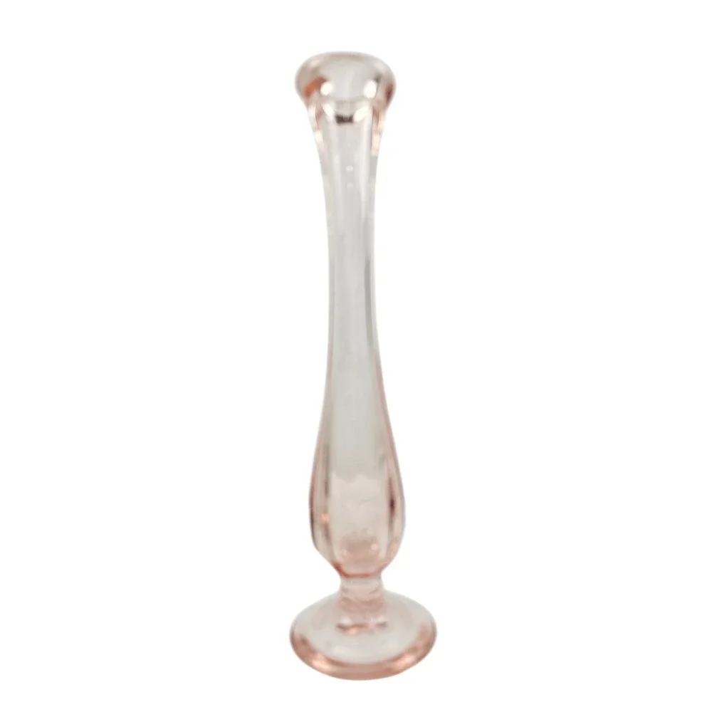 Vintage Pink Depression Glass Bud Vase Fluted 8.25 Inch Mid Century Decor